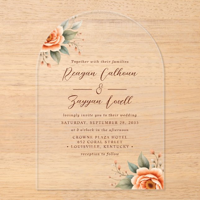 Rustic Terracotta Flowers For N. Hilario Acrylic Invitations (Front)