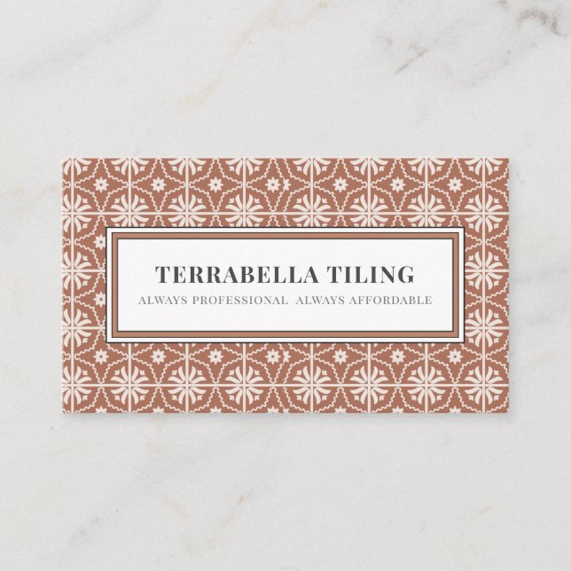 Rustic Terracotta Geometric Tile Pattern Tiling  B Business Card (Front)