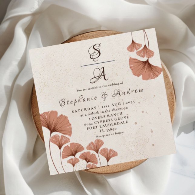 Rustic Terracotta Ginkgo Foliage Wedding  Invitation (Creator Uploaded)