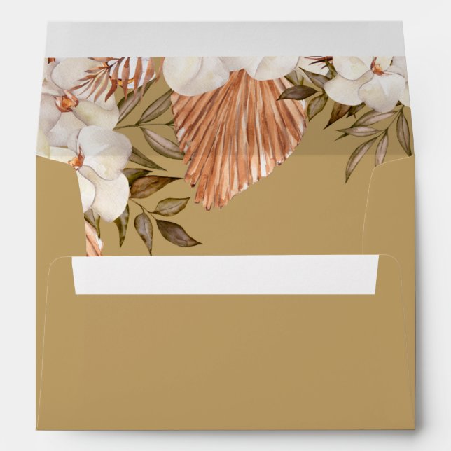 Rustic Terracotta Gold Boho Pampas Orchids Wedding Envelope (Back (Bottom))
