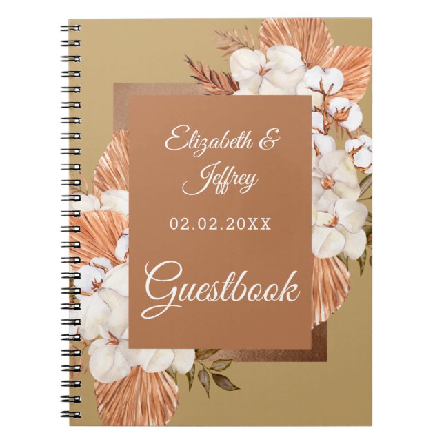 Rustic Terracotta Gold Boho Pampas Orchids Wedding Notebook (Front)