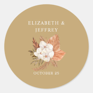Rustic Terracotta Gold Boho Pampas Wedding Classic Round Sticker