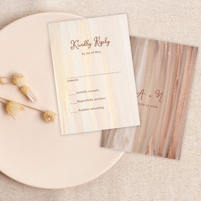Rustic Terracotta Gold Watercolor Monogram Wedding RSVP Card (Creator Uploaded)