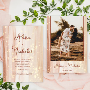 Rustic Terracotta Gold Watercolor Photo Wedding Invitation