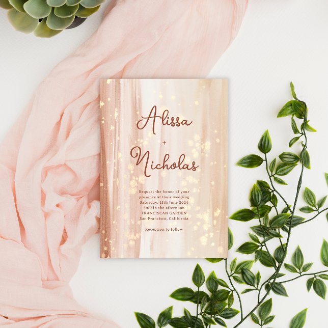Rustic Terracotta Gold Watercolor & Script Wedding Invitation (Creator Uploaded)