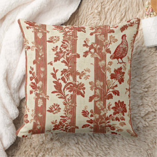 Rustic Terracotta Hen Toile Stripe Pattern Throw Pillow