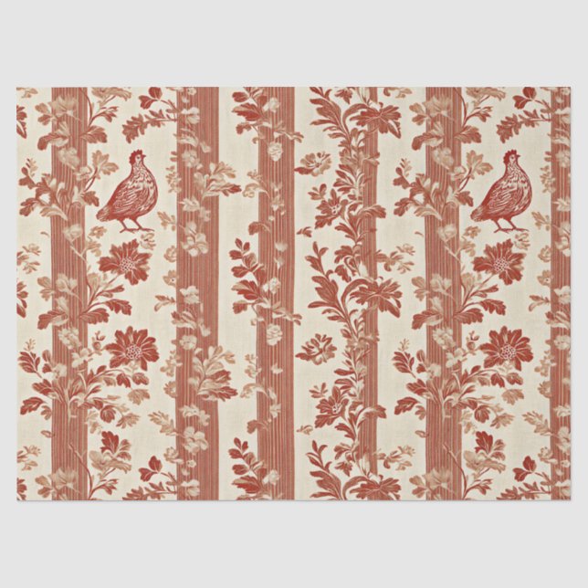 Rustic Terracotta Hen Toile Stripe Pattern Tissue Paper (Front)