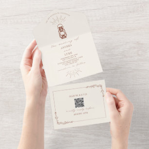 Rustic Terracotta Lantern QR Code RSVP All In One Invitation