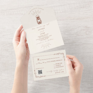 Rustic Terracotta Lantern RSVP Wedding All In One Invitation