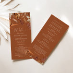 Rustic Terracotta Leaves Wedding Ceremony Program<br><div class="desc">This beautifully designed program captures the essence of rustic charm with its terracotta hues and elegant typography. It guides your guests through the order of events, providing a detailed timeline of your special day. Crafted with attention to detail, this program sets the tone for an enchanting celebration filled with warmth,...</div>