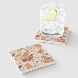 Rustic Terracotta Maple Leaves Autumn Wedding Stone Coaster