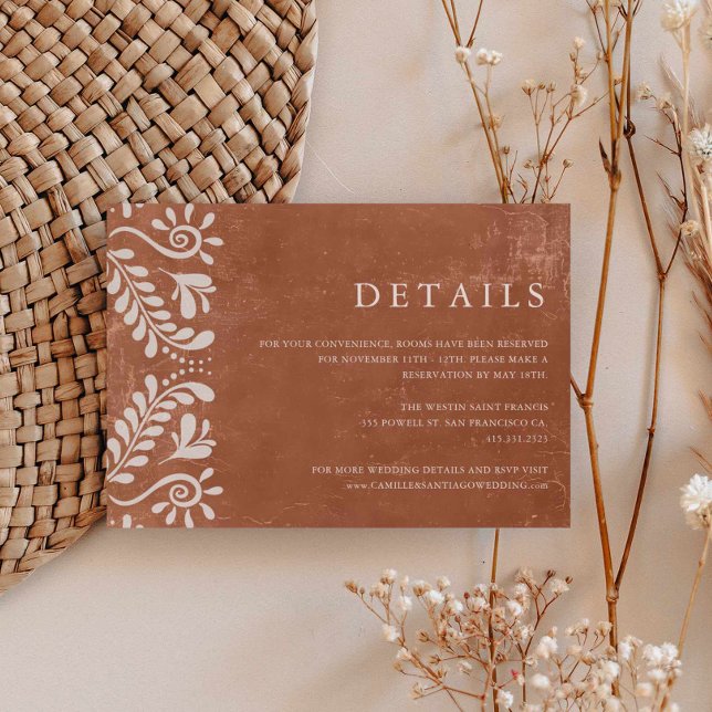 Rustic Terracotta Mexico Wedding Details Enclosure Card (Terracotta Mexican Wedding Details Card)