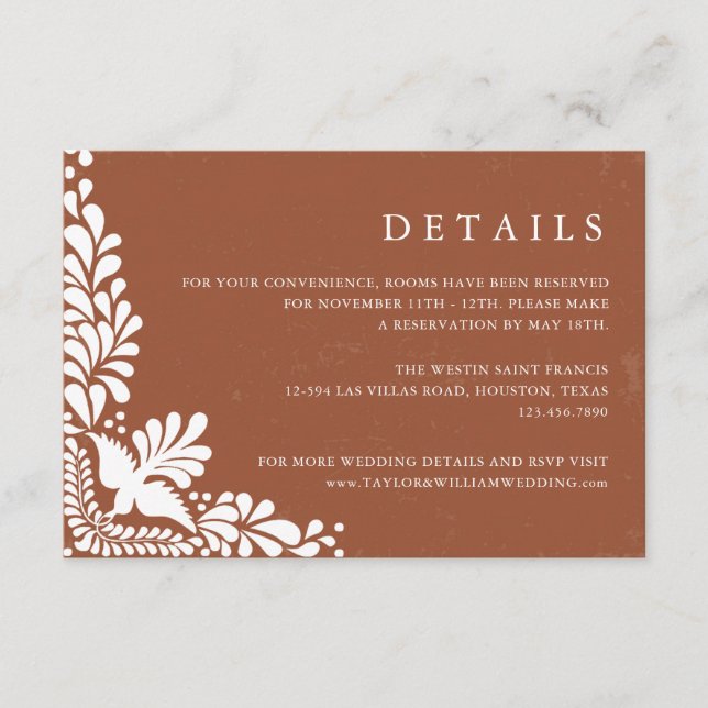 Rustic Terracotta Mexico Wedding Details  Enclosure Card (Front)