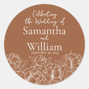 Rustic Terracotta Modern Boho Floral Wedding Classic Round Sticker