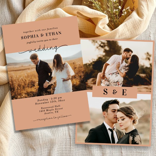 Rustic Terracotta Modern Script Photo Wedding Invitation (Creator Uploaded)