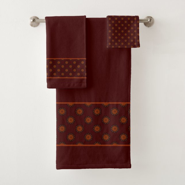 Rustic Terracotta Orange Modern Mandala Pattern Bath Towel Set (Insitu)