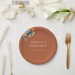 Rustic Terracotta Orange Navy Blue Rust Wedding Paper Plate
