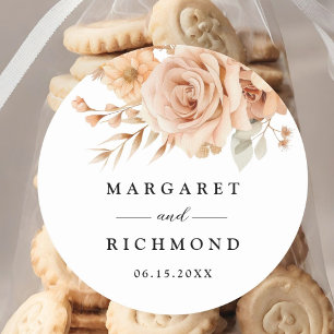 Rustic Terracotta Rose Floral Wedding Classic Round Sticker