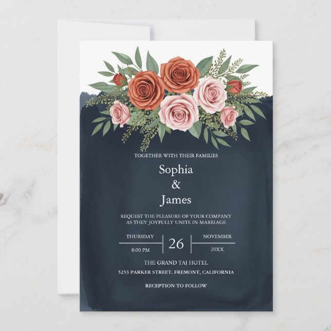 Rustic Terracotta Rose Wedding Invitation (Front)