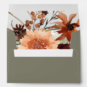 Rustic Terracotta Rust Flowers Sage Green Envelope