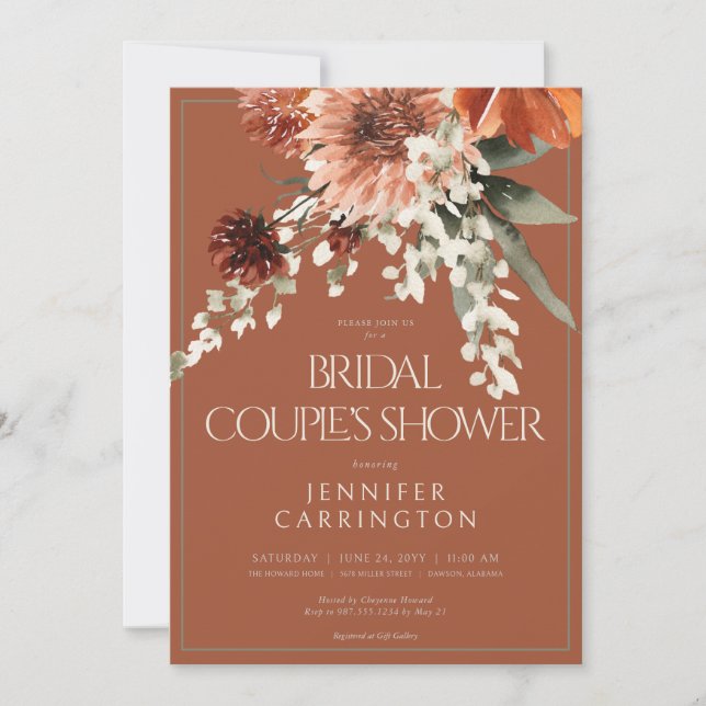 Rustic Terracotta Rust Flowers Shower CUSTOM Invitation (Front)