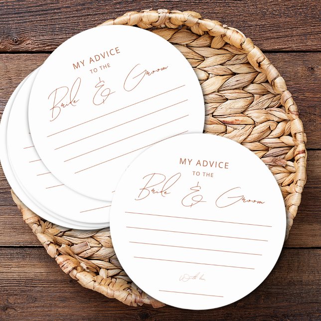 Rustic Terracotta Script Advice Bride Groom Favour Round Paper Coaster (Rustic Terracotta Script Advice Bride Groom Favor Round Paper Coaster)