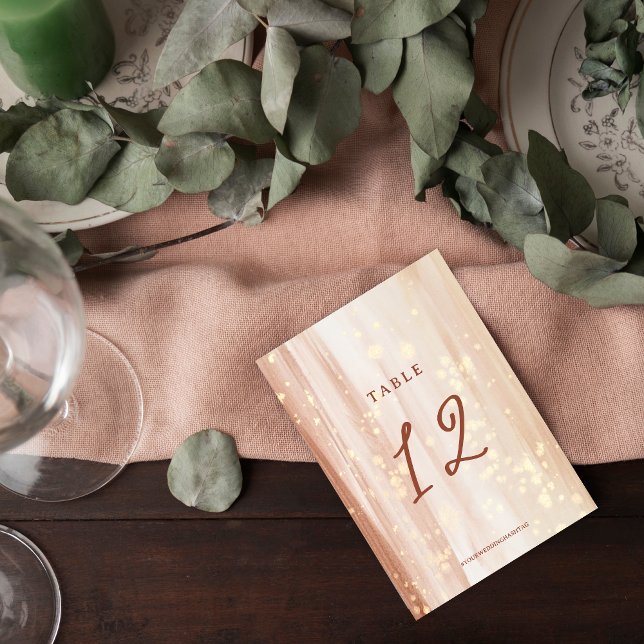 Rustic Terracotta Script & Gold Watercolor Wedding Table Number (Creator Uploaded)