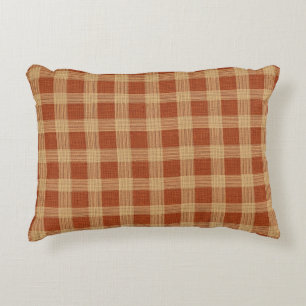 Rustic Terracotta & Tan Plaid Farmhouse Check Accent Pillow