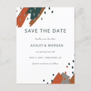 Rustic Terracotta Teal Abstract Save the Date Anno Announcement Postcard