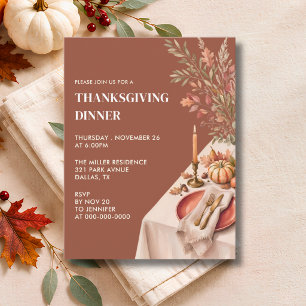 Rustic Terracotta Thanksgiving Dinner  Invitation
