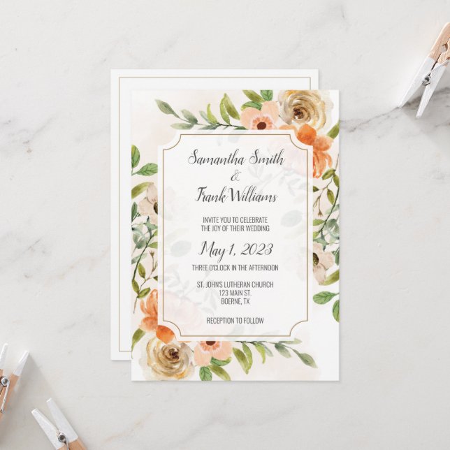 Rustic Terracotta Watercolor Floral Invitation (Front/Back In Situ)