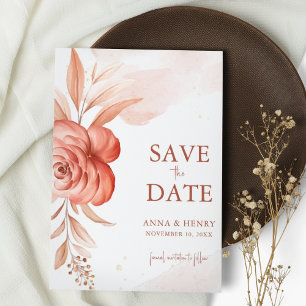Rustic Terracotta Watercolor Floral Wedding  Save The Date
