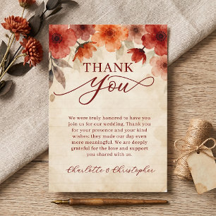 Rustic Terracotta Watercolor Floral Wedding Thank You Card