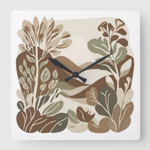 Rustic Terracotta Wildflower Boho Eclectic Design Square Wall Clock