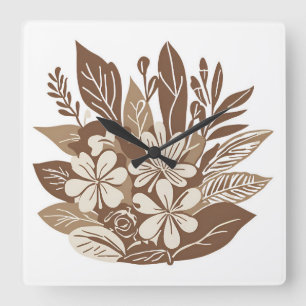 Rustic Terracotta Wildflower Boho Eclectic Design Square Wall Clock