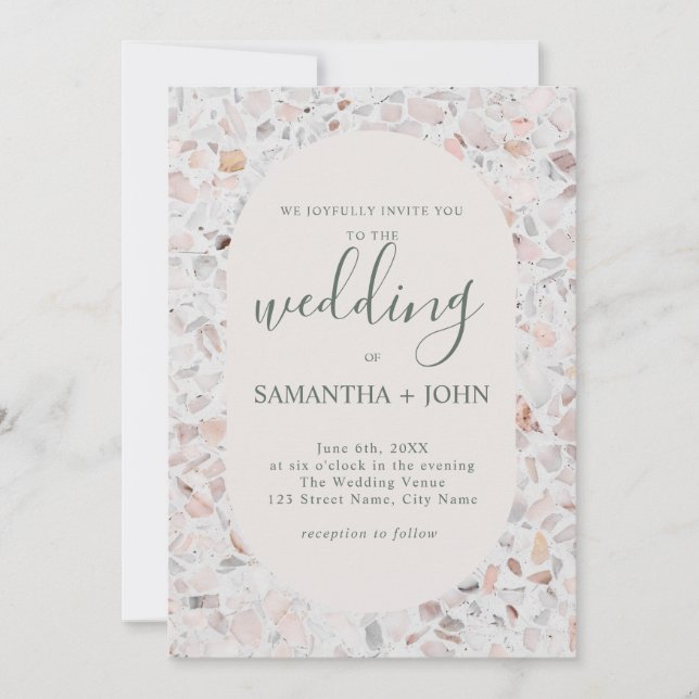Rustic Terrazzo Off White Modern Script Wedding Invitation (Front)