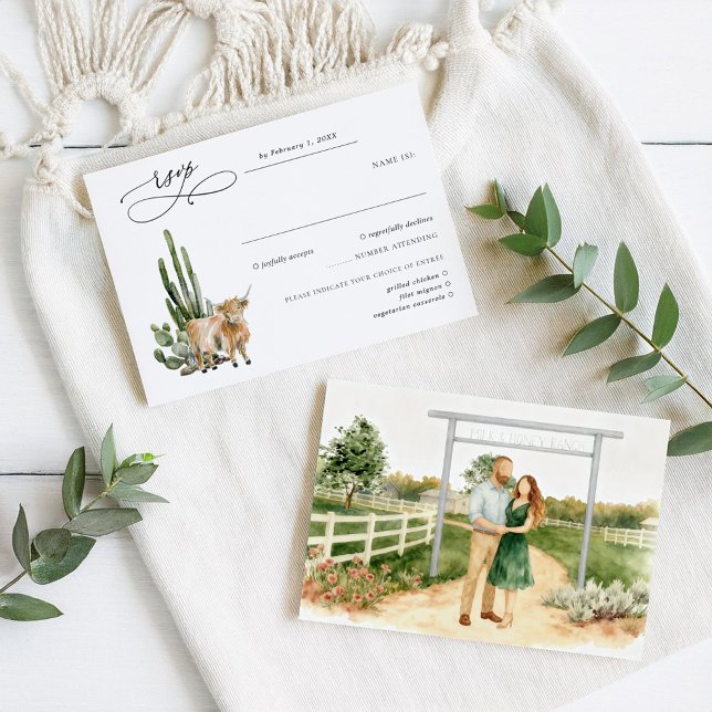 Rustic Texas Cactus & Cow Wedding RSVP Card (Creator Uploaded)