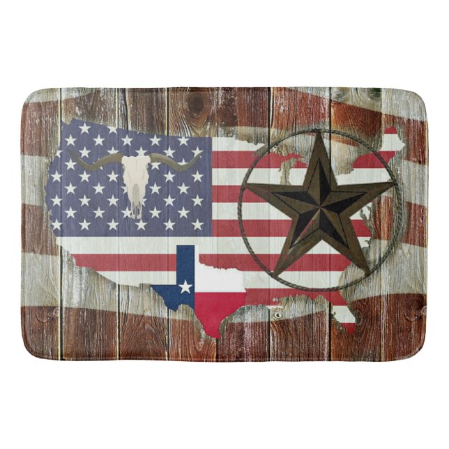 Rustic Texas Lone Star Texas Long Horn Bath Mat (Front)
