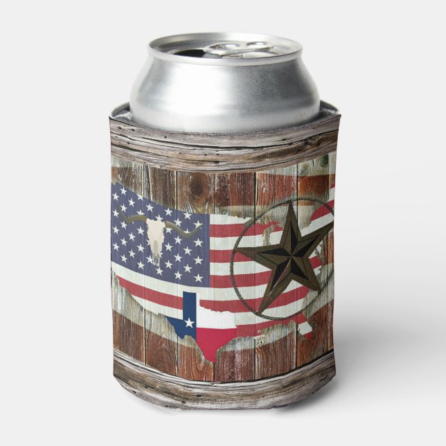 Rustic Texas Lone Star Texas Long Horn Can Cooler (Can Front)