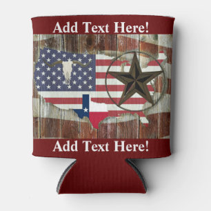 Rustic Texas Lone Star Texas Long Horn Can Cooler