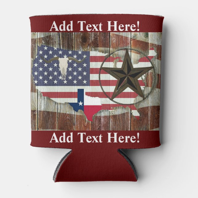 Rustic Texas Lone Star Texas Long Horn Can Cooler (Front)