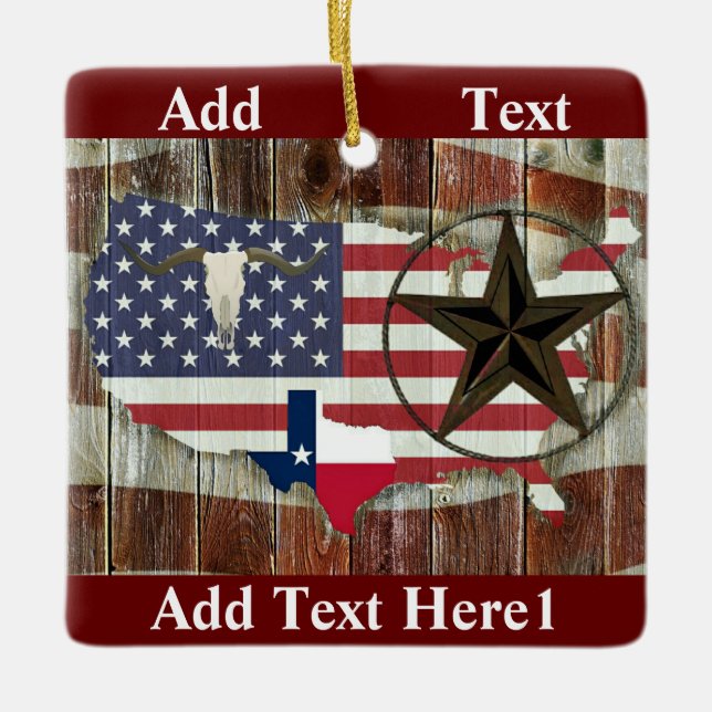 Rustic Texas Lone Star Texas Long Horn Ceramic Orn Ornament (Front)