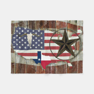 Rustic Texas Lone Star Texas Long Horn Fleece Blanket