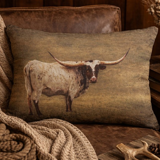 Rustic Texas Longhorn Cow  Accent Pillow (Rustic Longhorn Cow Vintage Accent Pillow)