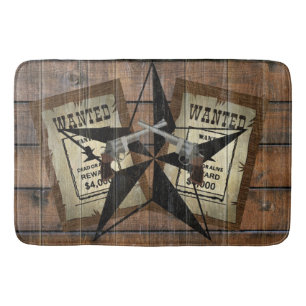 Rustic Texas Star Western Dual Pistols Wanted Sign Bath Mat