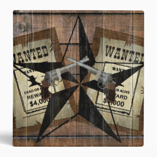 Rustic Texas Star Western Dual Pistols Wanted Sign Binder