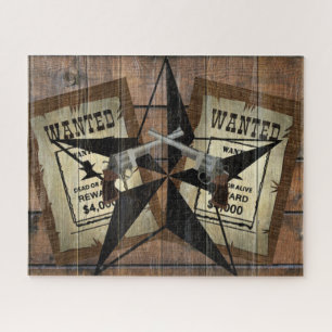 Rustic Texas Star Western Dual Pistols Wanted Sign Jigsaw Puzzle