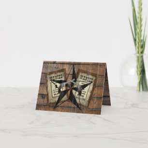 Rustic Texas Star Western Dual Pistols Wanted Sign Note Card