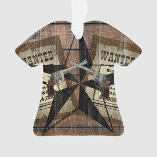 Rustic Texas Star Western Dual Pistols Wanted Sign Ornament