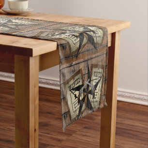 Rustic Texas Star Western Dual Pistols Wanted Sign Short Table Runner